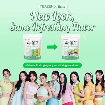TEAZEN Kombucha Tea Tropical Zest Hydration Variety Pack - 20 Sticks, 5 Flavor (Lemon, Pineapple, Korean Plum, Shine Muscat, Green Mandarin-Lime)