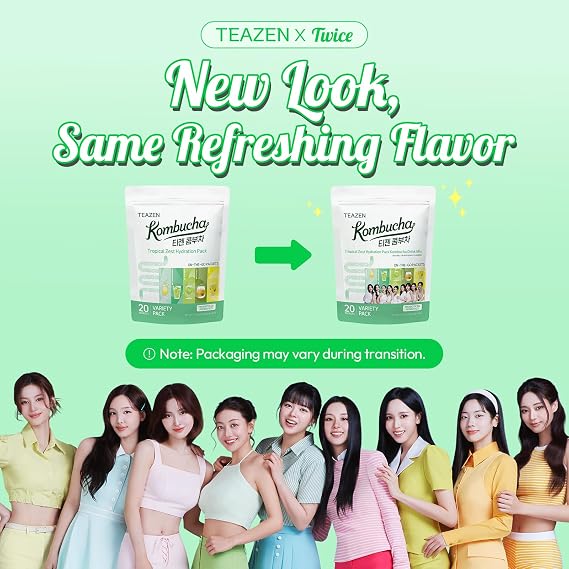 TEAZEN Kombucha Tea Tropical Zest Hydration Variety Pack - 20 Sticks, 5 Flavor (Lemon, Pineapple, Korean Plum, Shine Muscat, Green Mandarin-Lime)