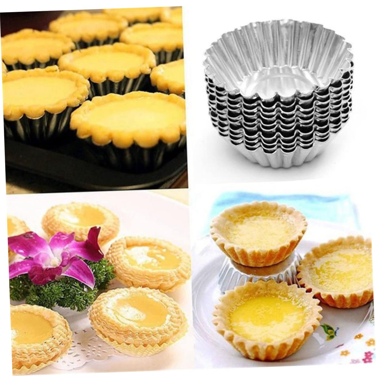 COLLBATH Moldes para Tartaletas de Huevo Hojalata Plata 100 Piezas