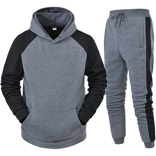 Mens Tracksuit 2 Piece Hoodie Solid Jogging Activewear with Long Sleeve Pullover Hooded Casual Sweatsuit Set for Men