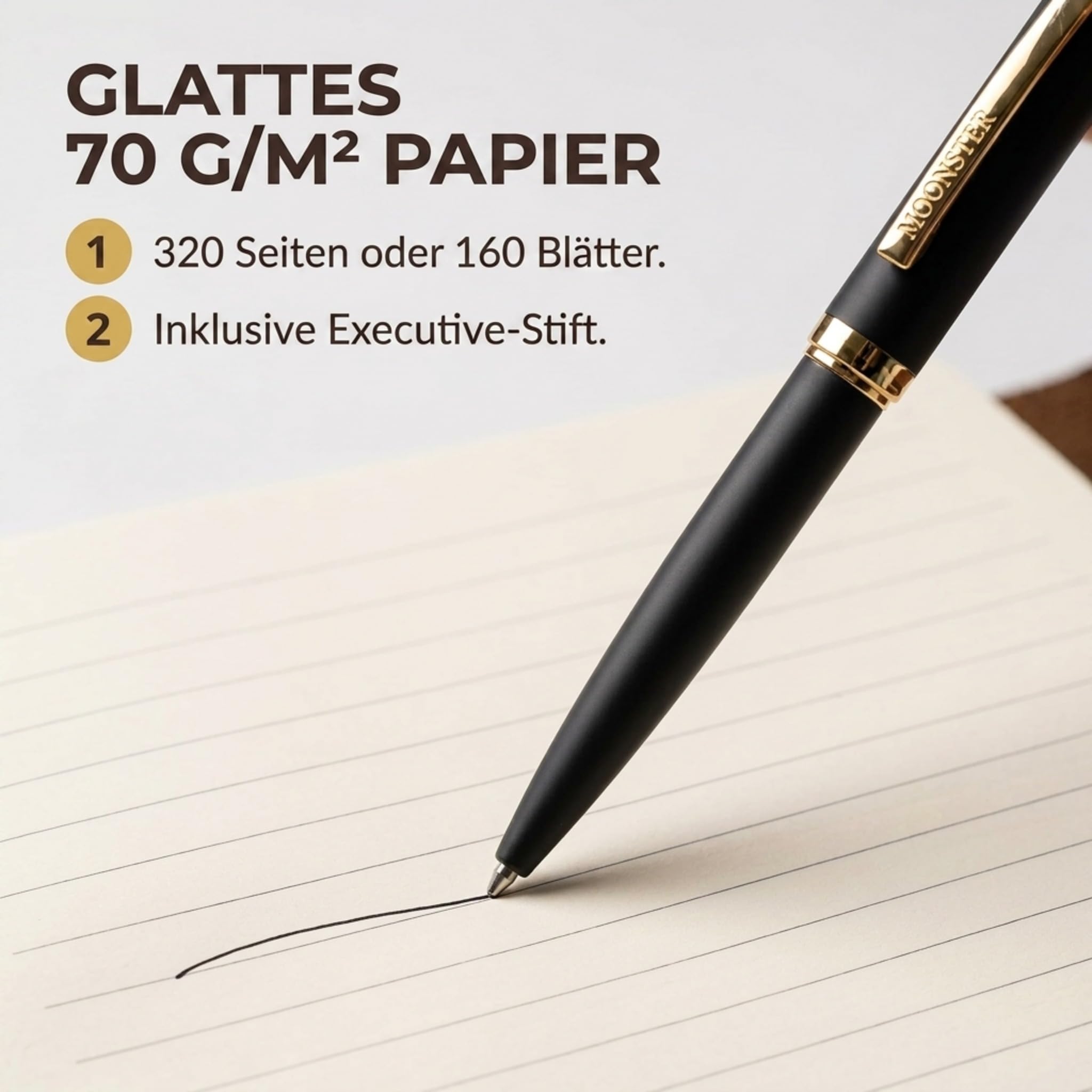 moonster Nachfüllbares Tagebuch Leder A5 – Notizbuch für Damen – Notizbuch Leder A5 - Ledereinband für Notizbücher mit Stift – Einband Liniert – Edles Notizbuch - Leather Cover Journal