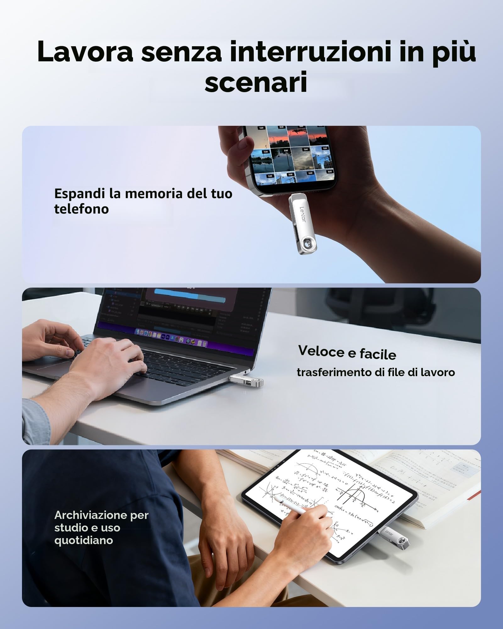 Lexar D50E 128GB Unità A Stato Solido Doppia USB-C USB-A 400MB/s Lettura 360MB/s Scrittura