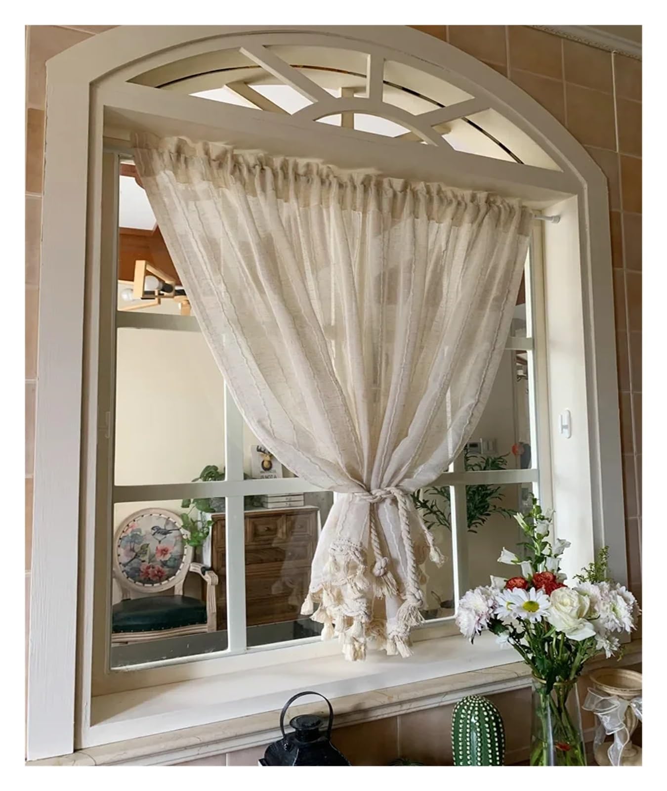 Tende a pacchetto con tende a pacchetto verticali per finestra in tulle bianco, tende velate per soggiorno, camera da letto, sala da pranzo (larghezza 150 cm x altezza 100 cm)