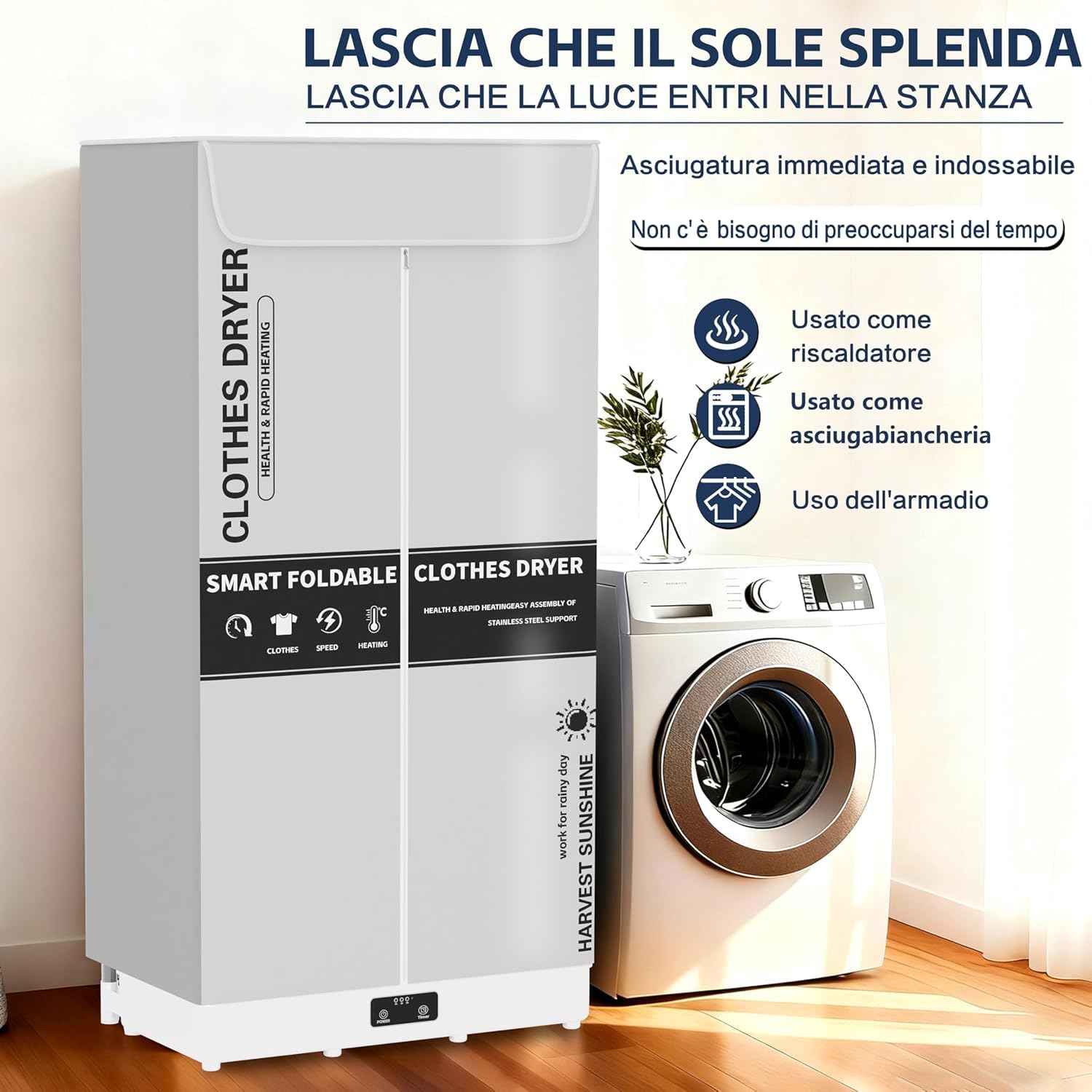 Kiseely Stendino Elettrico Asciugabiancheria, Asciugatrice portatile pieghevole con timer, facile da trasportare e con grande capacità per la casa | Appartamenti | Camper (Grigio CO6)