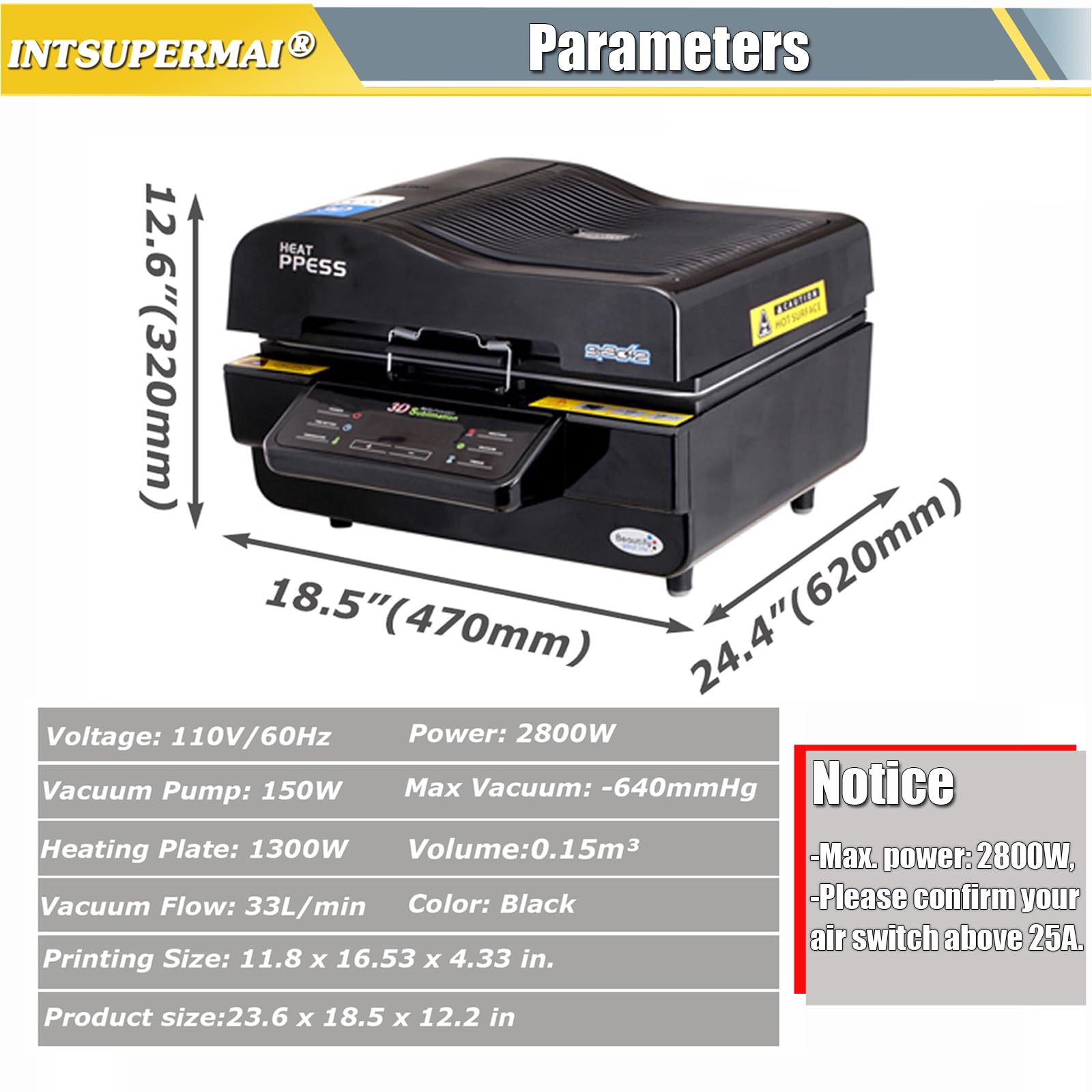 Amazon.com: INTSUPERMAI Máquina de sublimación de prensa de calor
