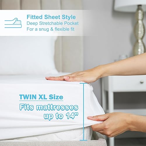 Miniatura 2 de Protector de colchón impermeable tamaño individual XL, funda de colchón de rizo de algodón, se adapta a hasta 14 pulgadas de profundidad, funda de
