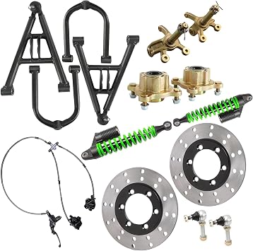 320mm 500lbs Shock Absorber with 12.6 Front Suspension Shock Swing Arm Full Kit, 200mm/300mm Upper Lower Steering Knuckle Spindle for GY6 110cc 150cc 200cc ATV Quad Bike Go Kart Buggy