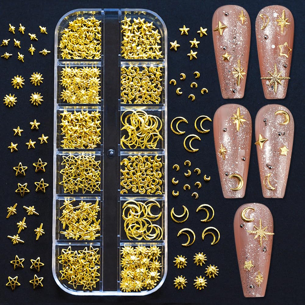 Goldene 3D-Nagelcharms Mit Zirkonia - 120 Stück Set Für Gelnägel & Acrylnägel