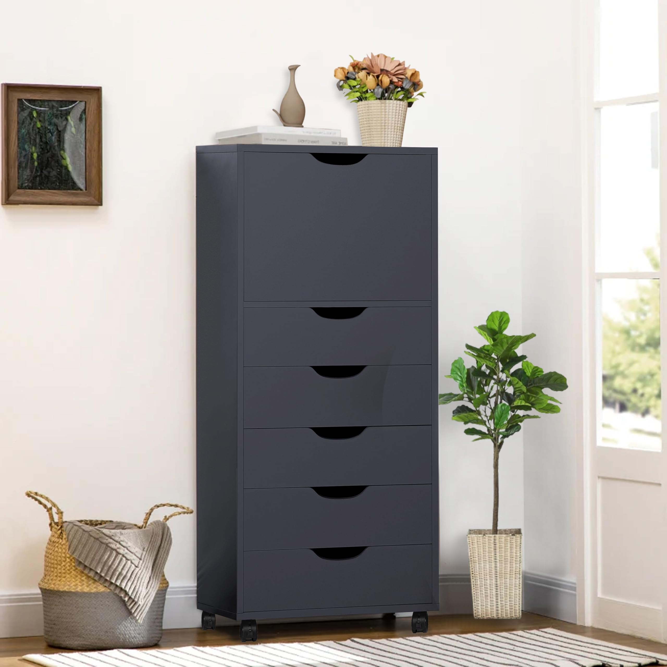 Naomi Home Ultimate Sewing Craft Storage Cabinet - 6 Drawer Organizer for Arts Crafts Sewing Supplies More - Black Multipurpose Cabinet with Ample