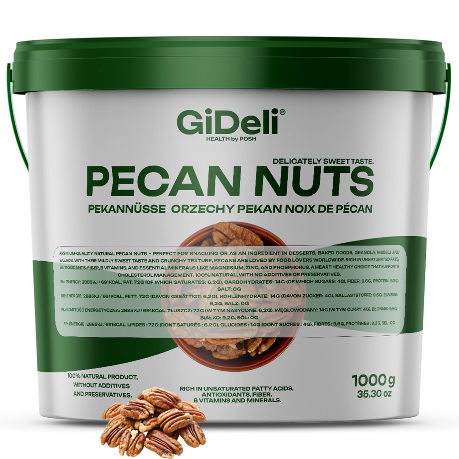 GiDeli Pekannüsse ungesalzen 1 kg im Eimer Healthy Snacks