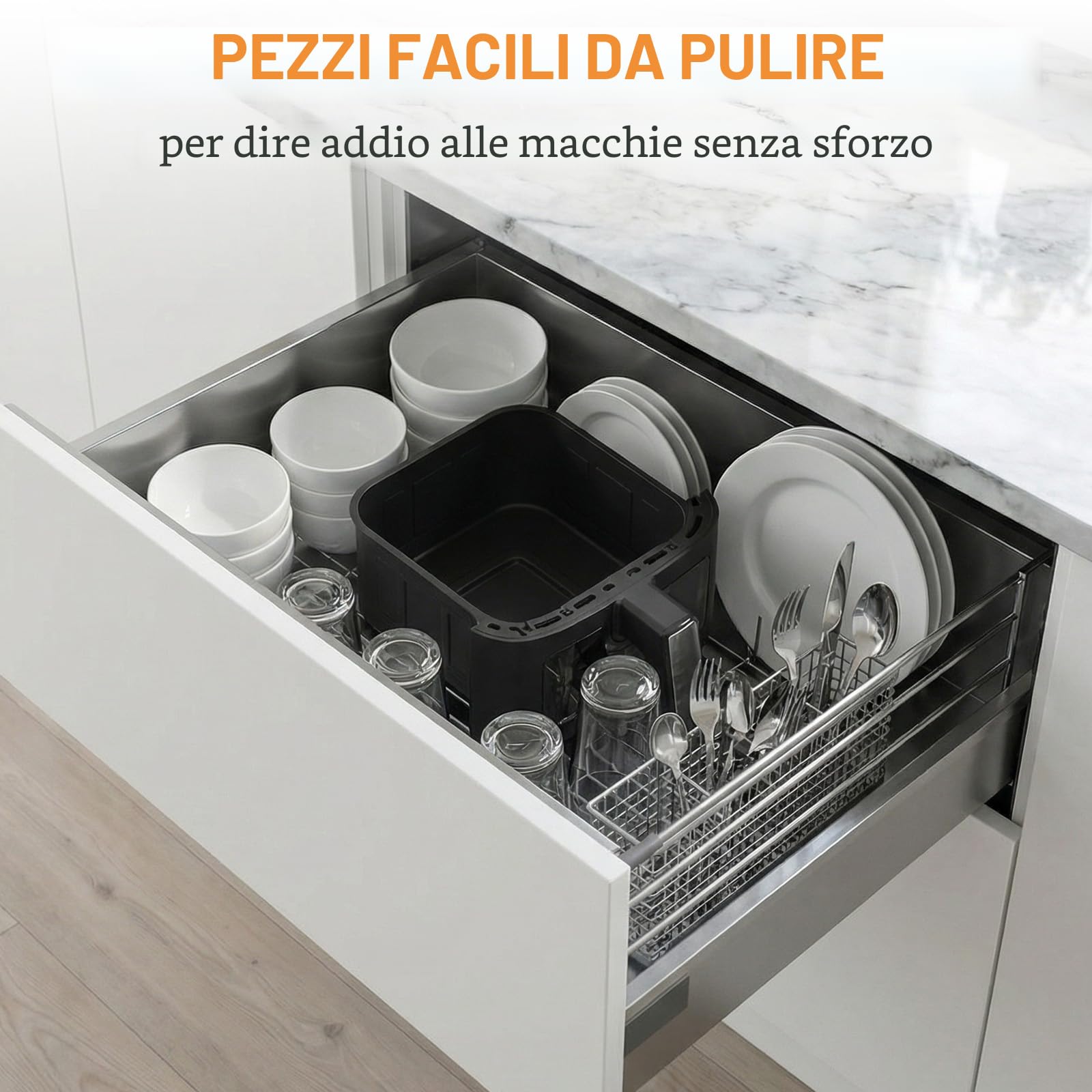OKYUK Friggitrice ad aria 6L - Air Fryer, senza olio con interno in metallo, friggitrice ad aria calda, 8 programmi, display digitale a LED, timer, facile da usare, 80-200 °C