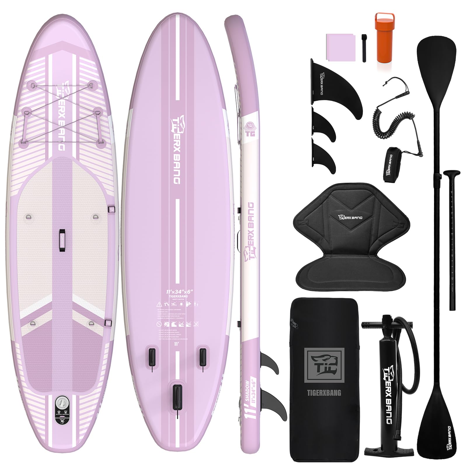 TIGERXBANG Aufblasbares Stand-Up-Paddle-Board mit Zubehör 335 × 86 × 15 cm, SUP Board für Erwachsene, Kollektion Shadow