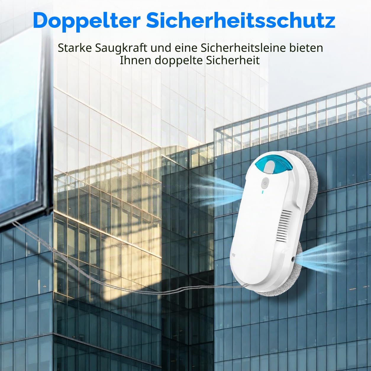 Fensterputzroboter mit Sprühfunktion, Automatischer Fensterreiniger elektrisch mit 95-ml-Tank, Kantenerkennung, intelligenter Wegplanung, für Hochhausfenster und Glastüren, Weiß | Automatischer elektrischer Fensterreiniger, 95-ml-Tank, Kantenerkennung, In