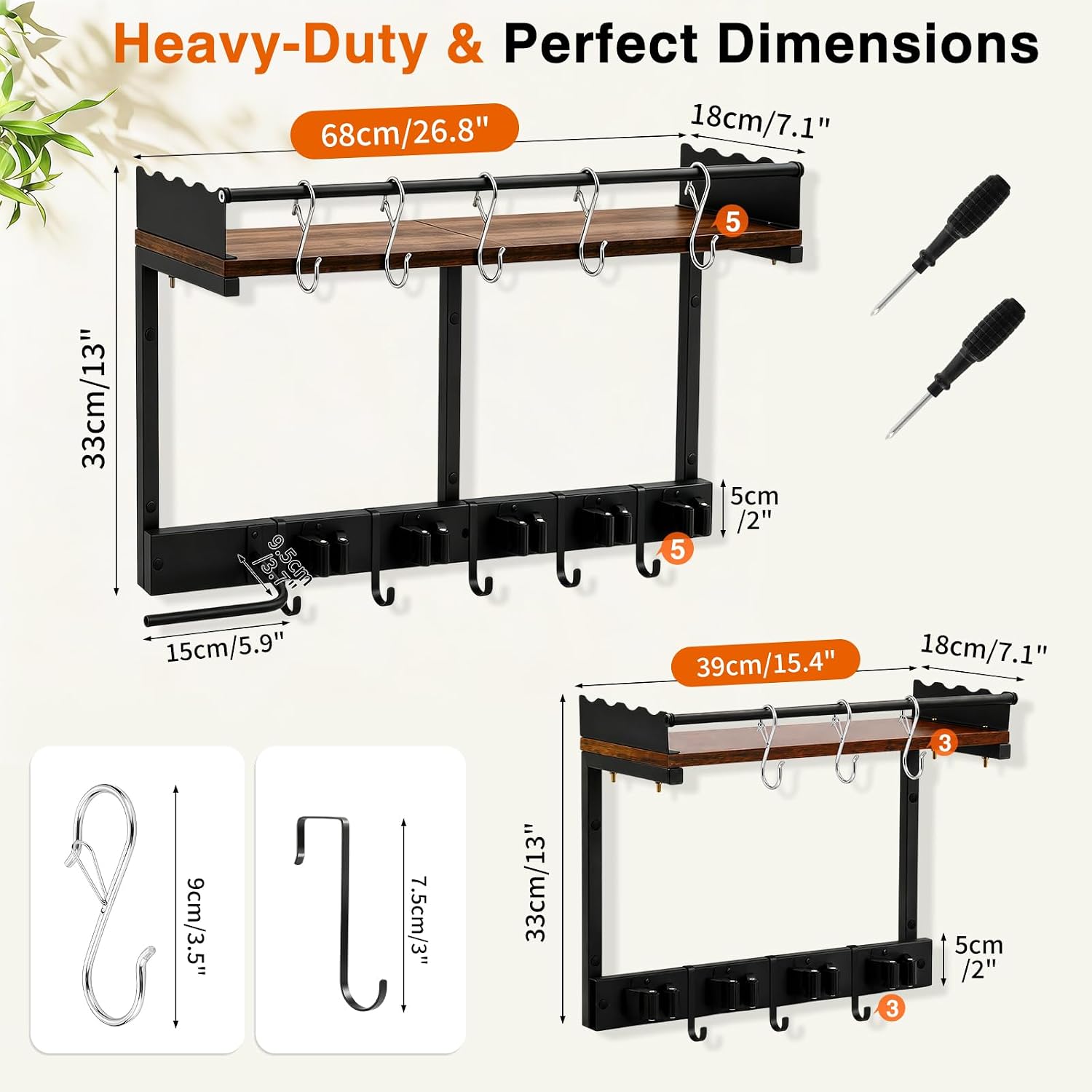 Broom Holder Wall Mount, Broom and Mop Organizer Wall Hanging with Vacuum Stand and & Hooks, Heavy Duty Laundry Organization & Storage, Utility Racks with Wood Shelf & Guard