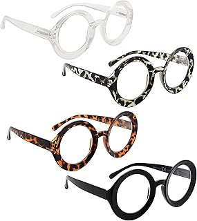 LUR Round Reading Glasses for Women - 4 Pack Ladies Readers Large Frame +2.00