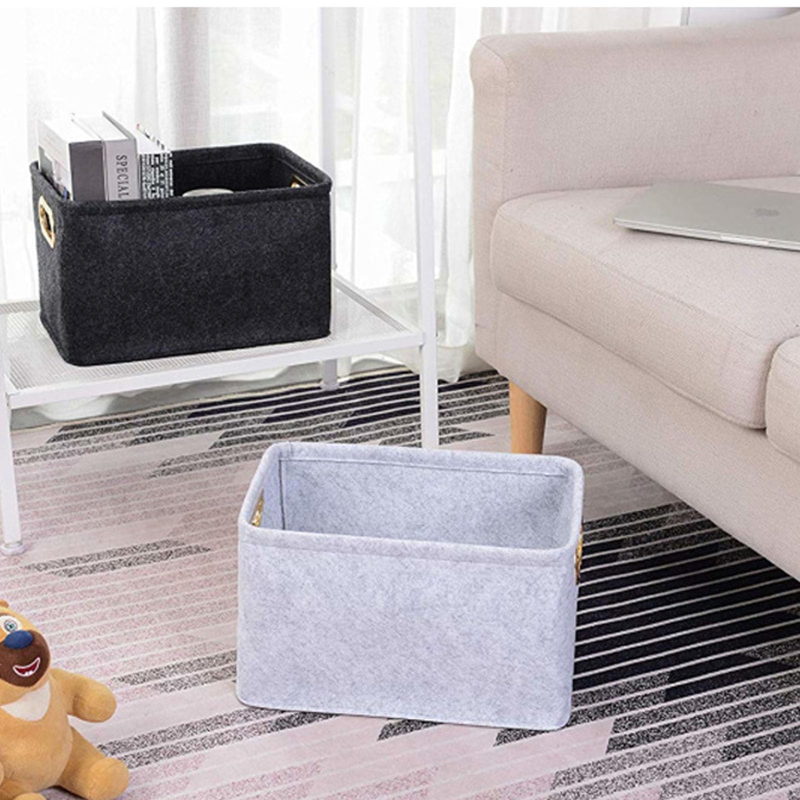2 Pièce Panier Feutre, Care Panier Rangement, Rangement Feutre, avec Poignée, pour Vêtements, Serviettes, Articles de Toilette, Livres (noir)