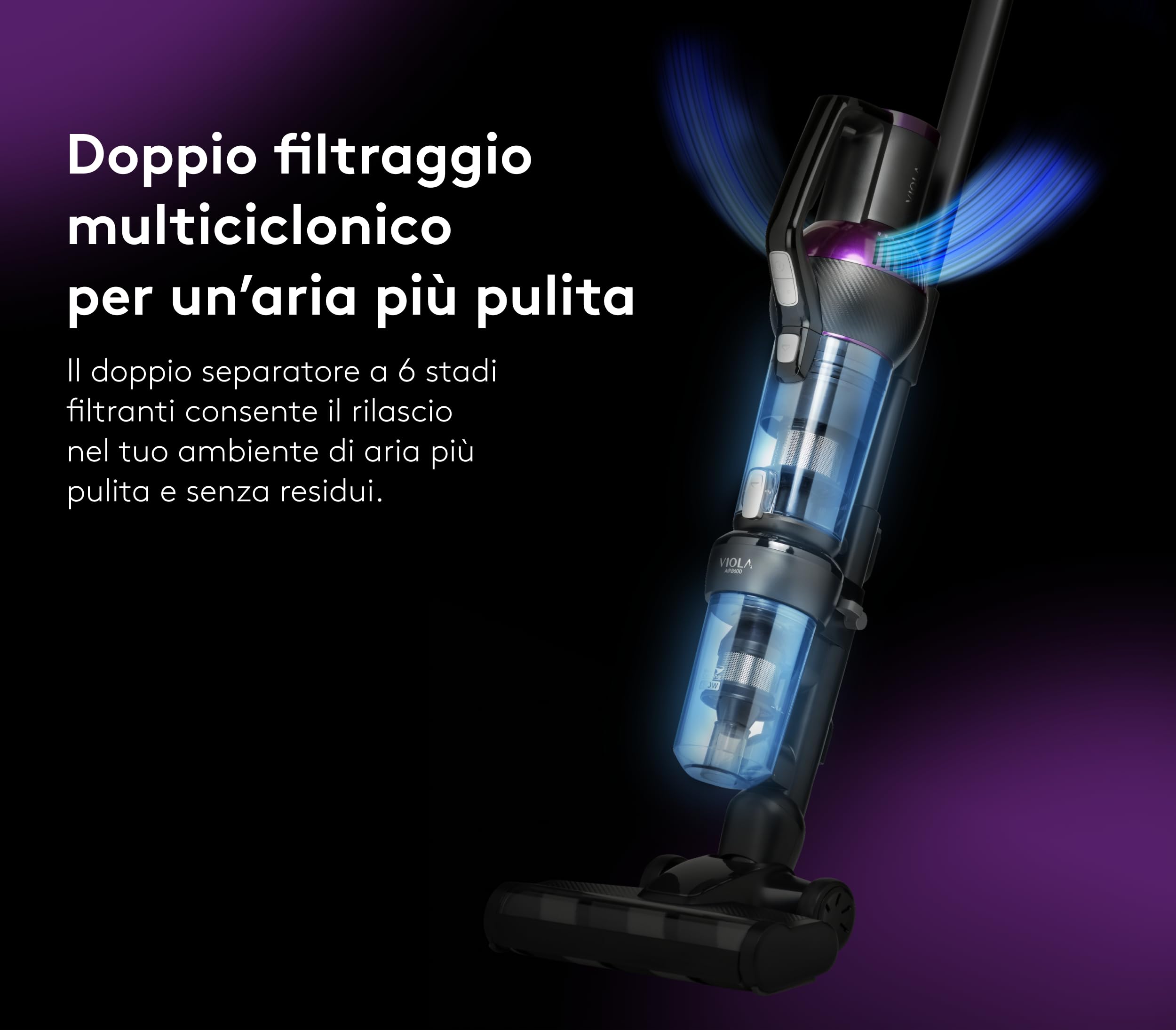 VIOLA Aspirapolvere Senza Fili, 80Min/28,8V/600W Scopa Elettrica Senza Fili, Aspirapolvere Potente, Aspirapolvere Verticale con Batteria Rimovibile per Tappeti/Peli Animali, Divani, Nero