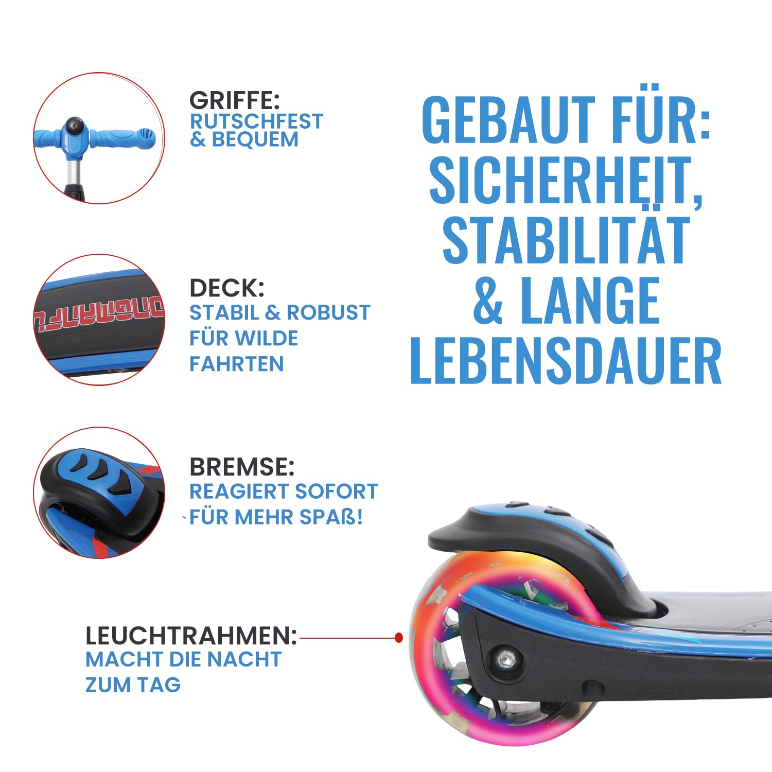 Habib Kinderroller LED Leuchträder, 3 Rad Tretroller - Klappbar, Höhenverstellbar, Mädchen & Jungen, Scooter 3-12 Jahre, bis 50kg