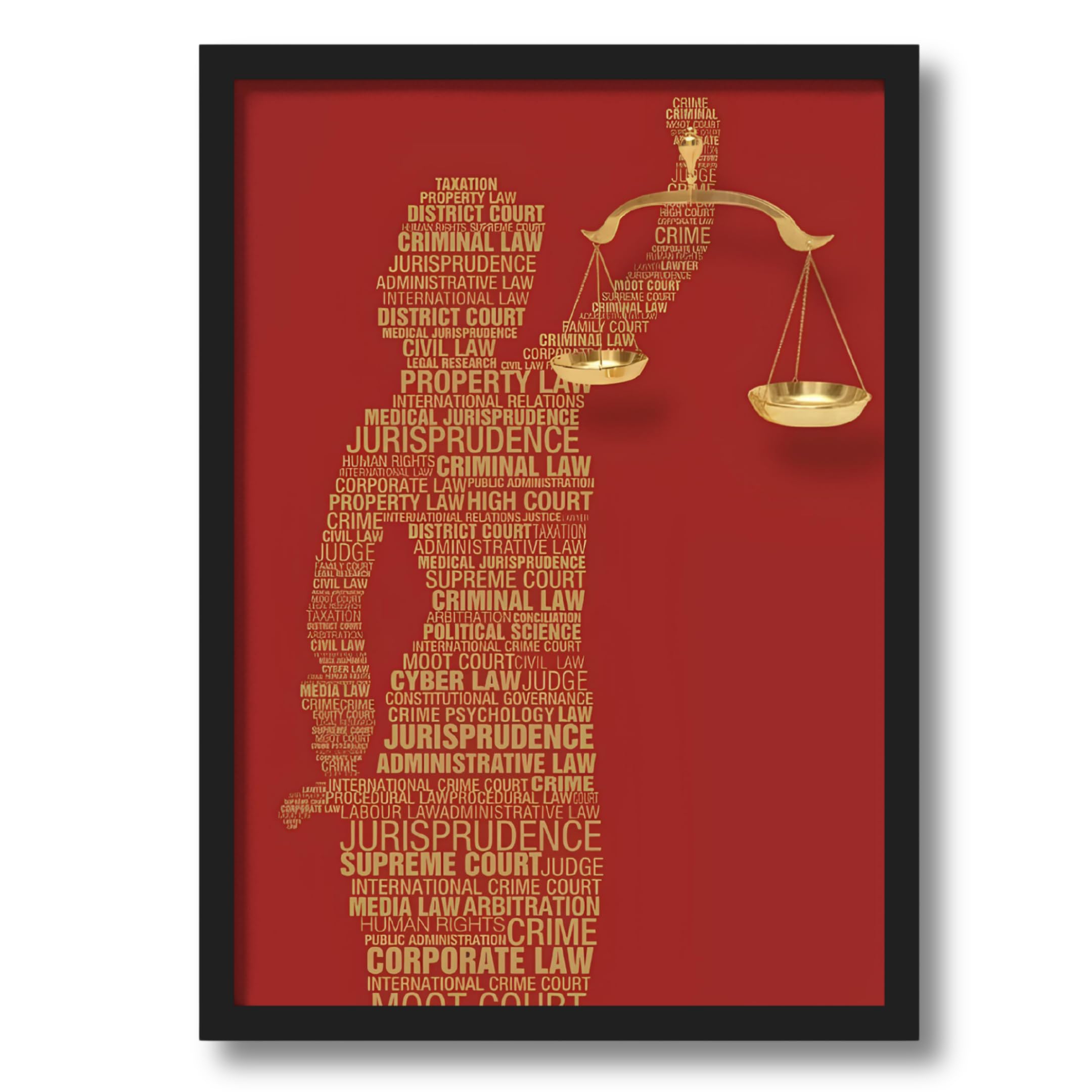 ArtAction Lady Justice Wall Frame Poster | Lawyer Quotes Typography Art for Office, Study Room | A4 Size | Framed Legal Terms Poster | Professional Decor Gift for Lawyers, Law Students & Advocates