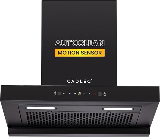 Cadlec PeakFlow 60cm Filterless T-Shape Kitchen Chimney | 1400 m³/hr Powerful Suction | Auto Clean with Oil Collector | Feather Touch + Gesture…