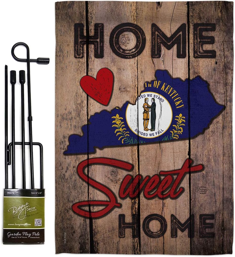 State Kentucky Home Sweet Garden Flag Set Wall Holder Americana States USA American Territories Republic Country Particular Area Small Decorative Gift Yard House Banner Double-Sided Made In 13 X 18.5