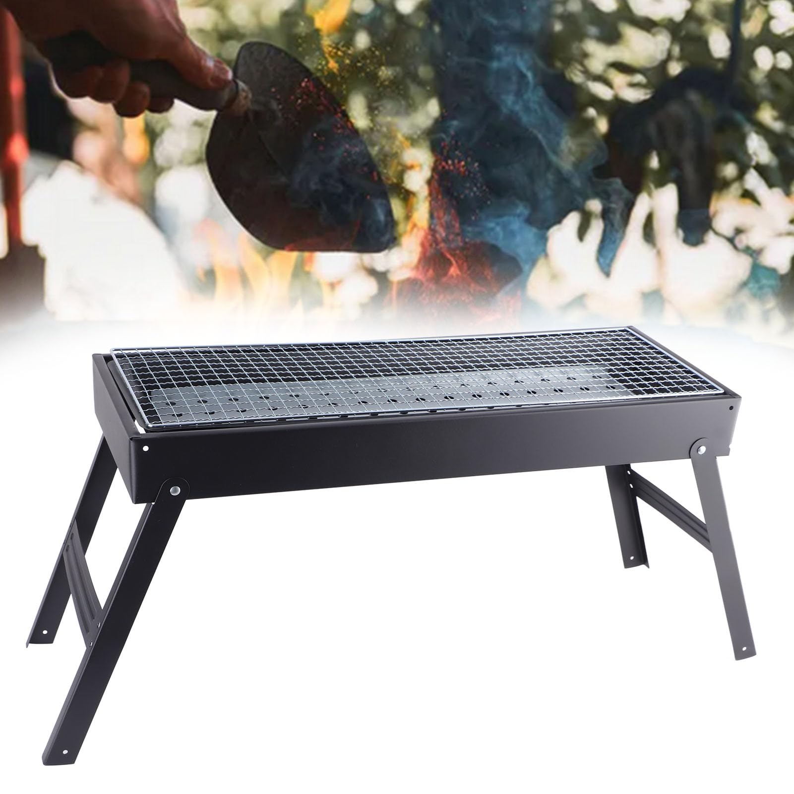 Przenośny grill węglowy |Kompaktowy składany grill na kemping/piknik/na zewnątrz |Duża powierzchnia do grillowania i konstrukcja z wieloma otworami wentylacyjnymi |Solidne