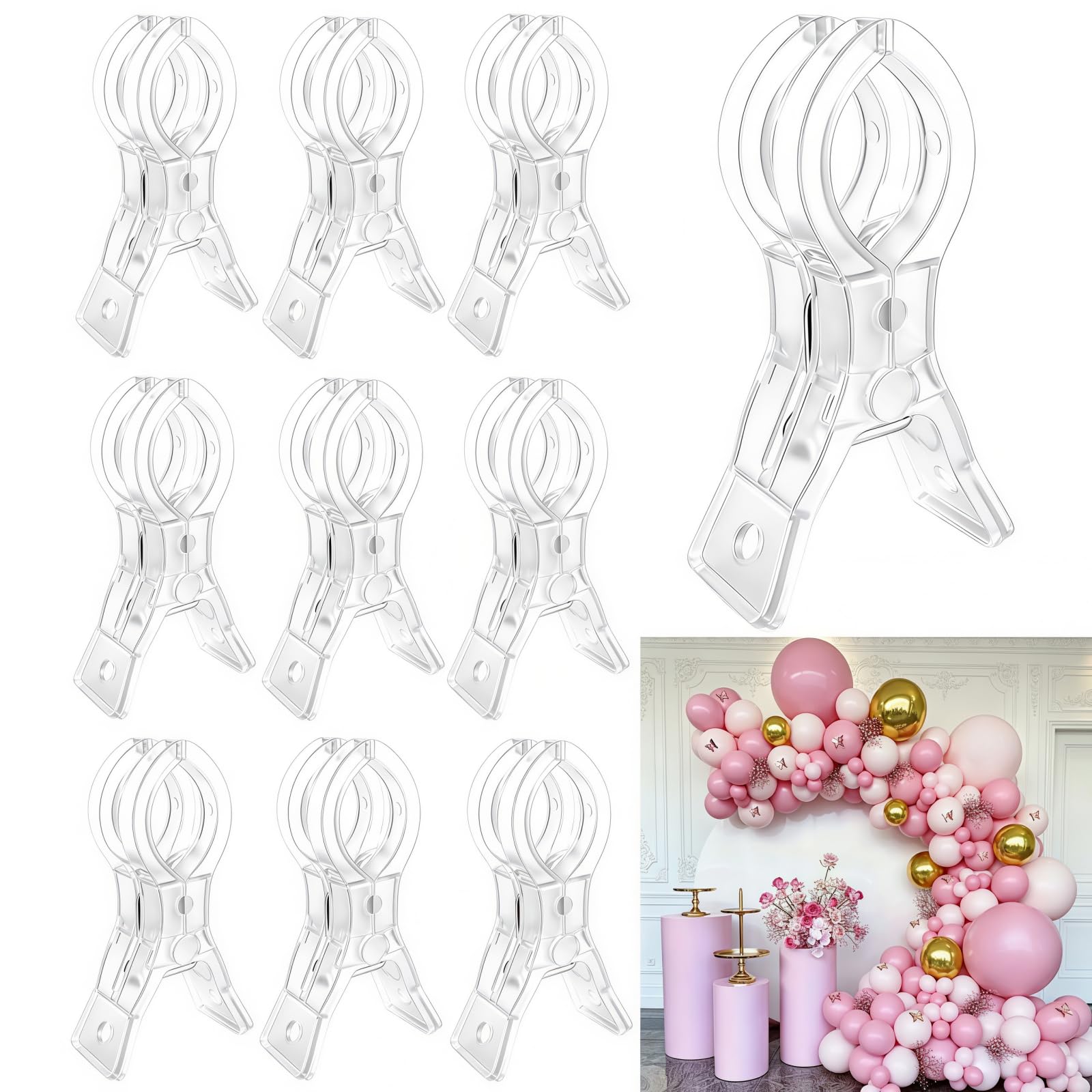 Photo 1 of 10 Pack Balloon Arch Clips, 3.5" Heavy Duty Transparent Plastic Spring Clamps, Large Backdrop Clips for Birthday Wedding Party Decoration, Backdrop, Photo Studio & Craft Supplies