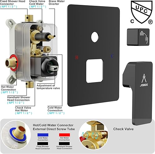 Miniatura 4 de Sistema de ducha de lluvia para montaje en el techo, ducha moderna de 12 pulgadas, juego de grifo de ducha de alta presión con juego de rociador de