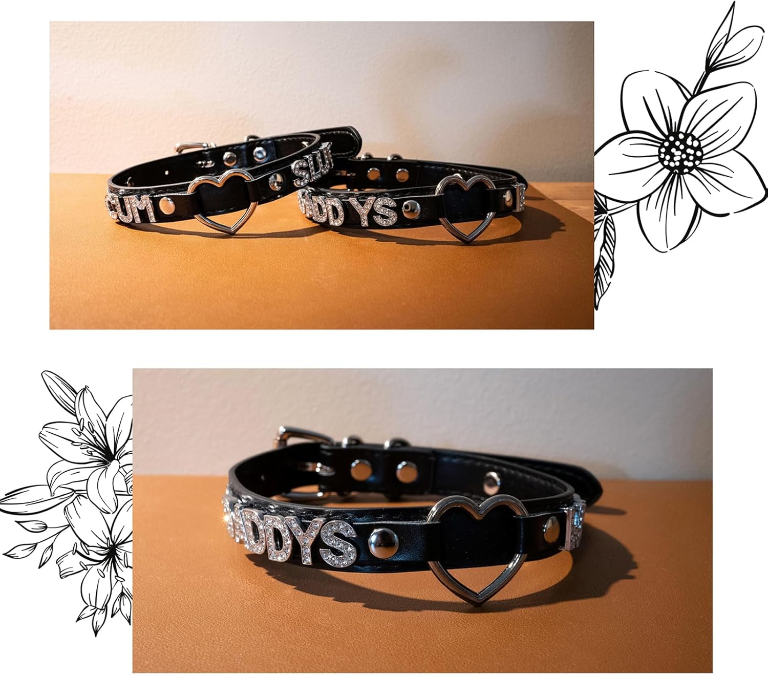 Black Heart O-ring Letter Choker Necklace For Women, Punk Handmade PU Leather Leash Collar Adjustable Gothic Jewelry - Image 4