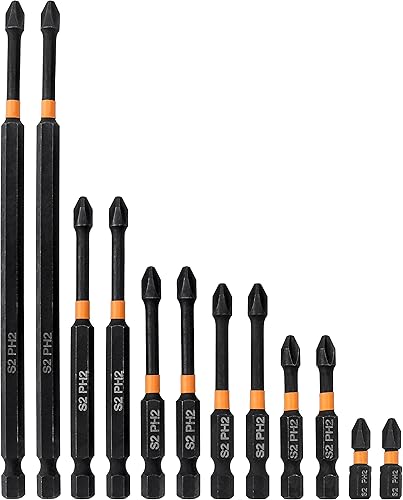 Yakamoz Juego de 12 puntas de destornillador Phillips magnéticas, vástago hexagonal de 14 de pulgada, Phillip, 2 puntas de destornillador PH2