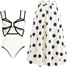 2 Pieces Women One Piece Swimsuit Retro Print Summer Beach Bathing Suit with Maxi Wrap Skirts.L2