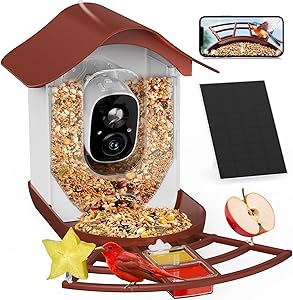 PeckCam® Smart Bird Feeder with Camera 2K HD Auto Detect & Notify, AI Identify 10000+ Birds Camera with Solar Panel 5 Perch Attachments Wireless Outdoor Birdwatching Gift for Birds Lover, Red asin的图片
