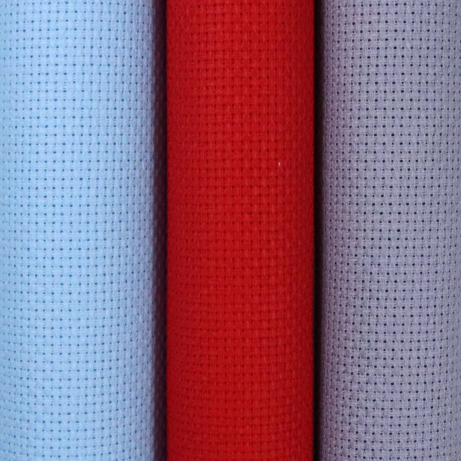 KCS 3 pc of 15" x 18"(38cmx45cm) 16 Count Cross Stitch Cotton Aida Cloth Needlework Rolled Fabric Box,16CT,Light Blue+Red+Light Steel Grey
