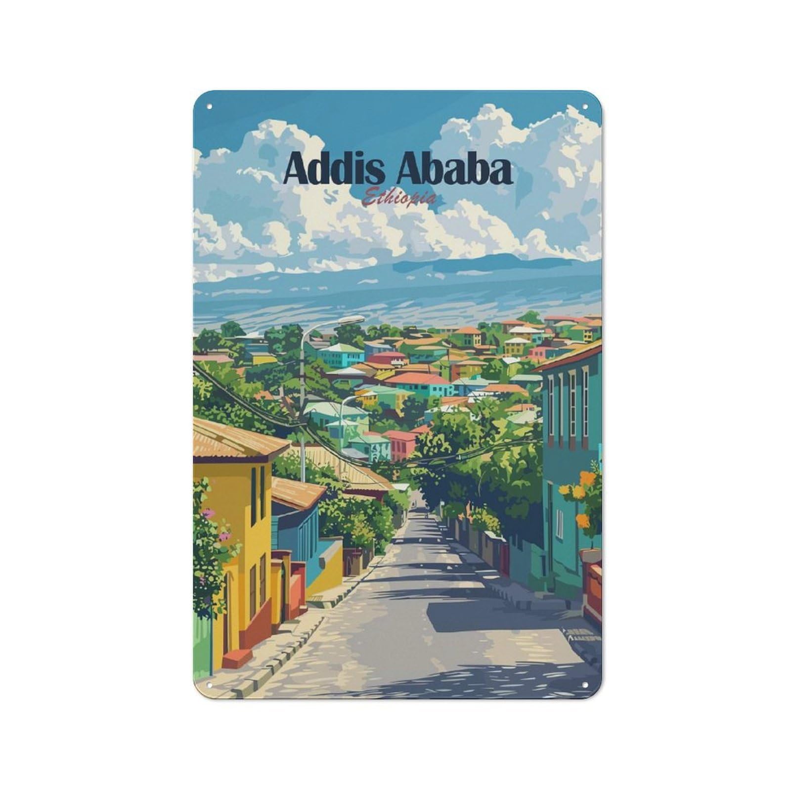 Junmoney Style-15 For Living Room Or Hallway, Addis Ababa Cityscape Vintage Metal Sign 30X20cm, For Metal Sign Collectors, For Garage And Workshop Walls