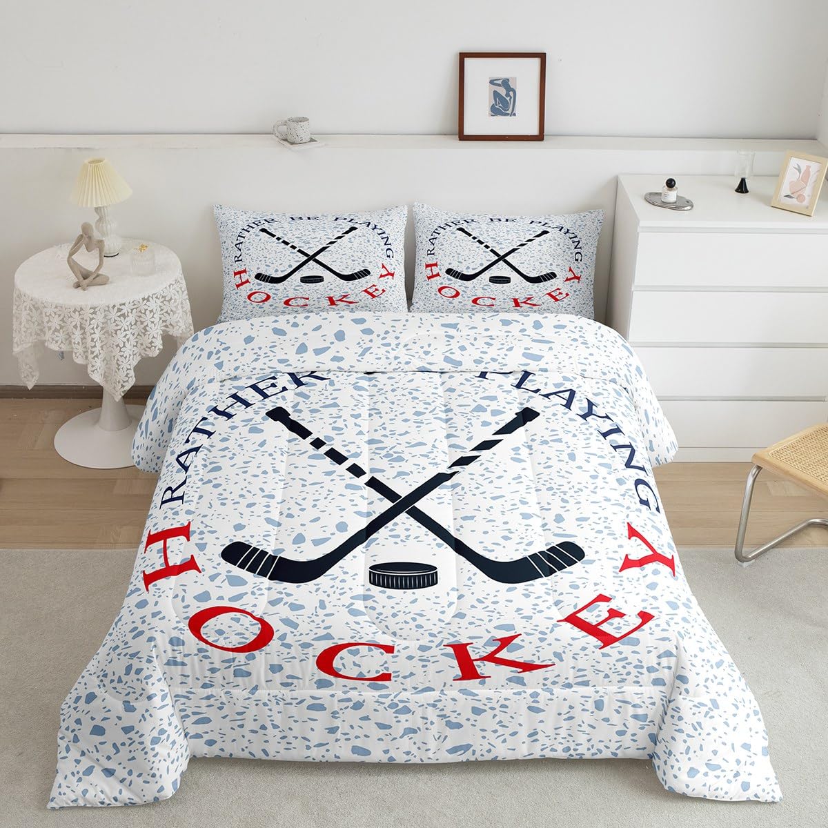 Feelyou Ice Hockey Comforter Set 2Pcs for Kids Boys Girls Teens