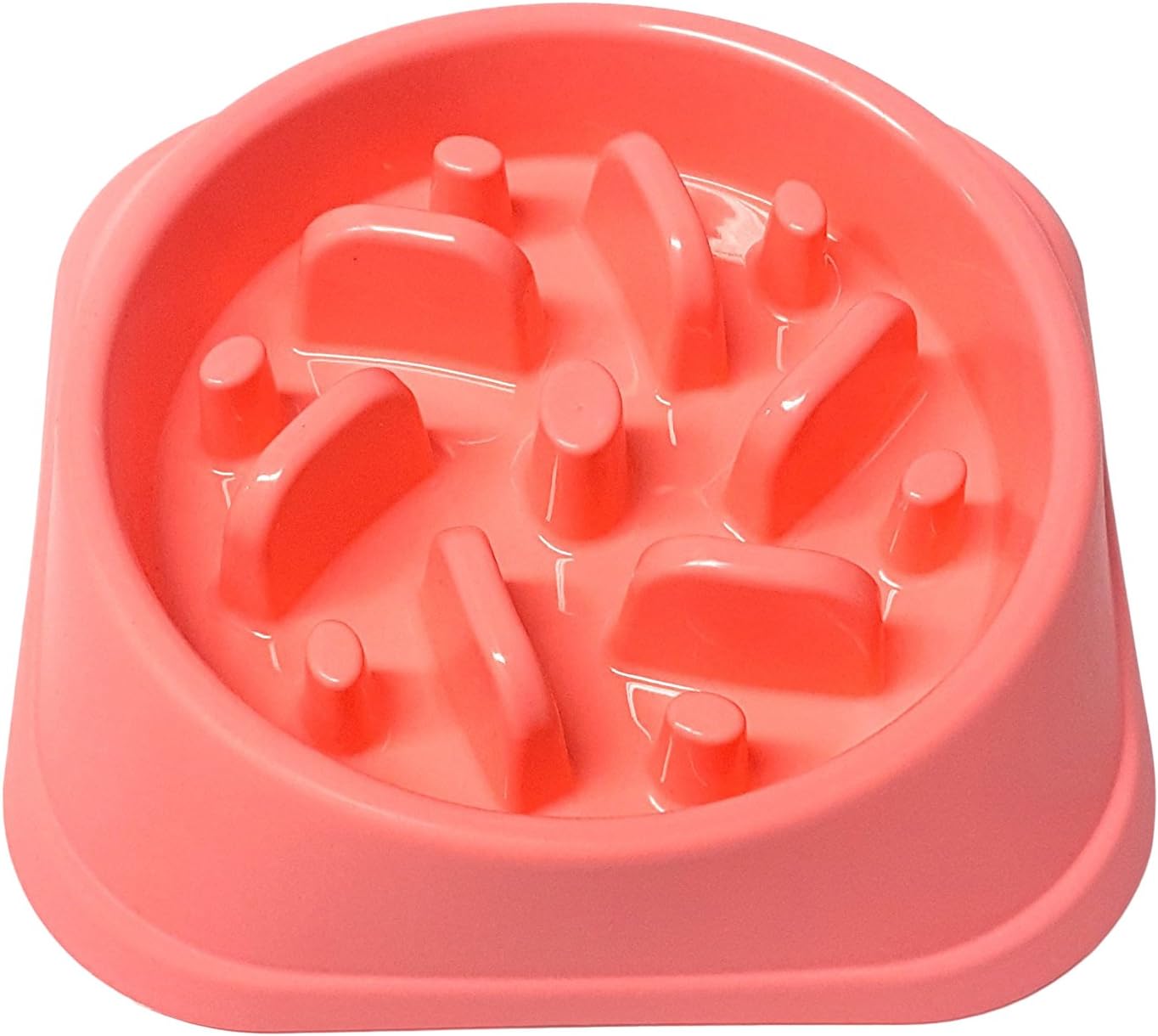 Alpha Dog Series Non-Slip Maze Puzzle Bowl Slow Feeder Interactive Stop Bloat Dog Bowl (107 - Fan, Orange Pink)