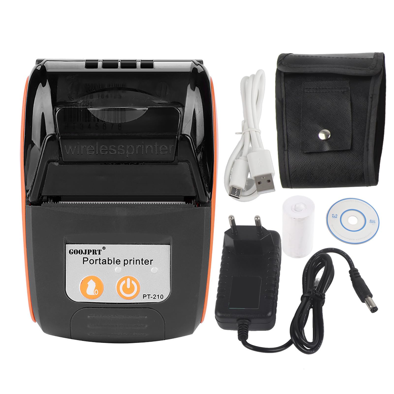 Dpofirs Bluetooth-Belegdrucker, Tragbarer 58-mm-Thermo-POS-Drucker, Kabelloser Tragbarer Belegdrucker Bluetooth-Thermo-Rechnungsdrucker Unterstützt Smartphone-Steuerung(Orange)