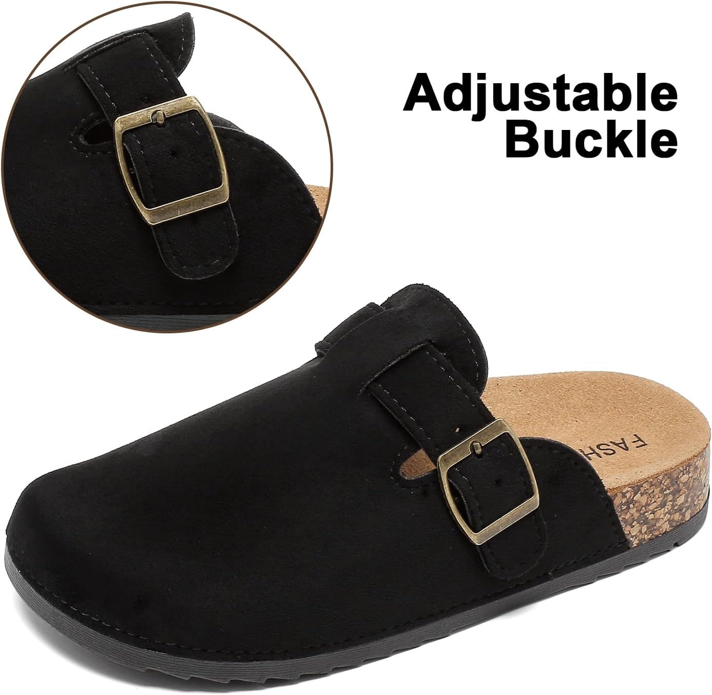 XTJSCBDSH Kids Suede Clogs with Cork Footbed, Toddler Boys Girls Sandals, Adjustable Buckle Slip-On Slippers, Arch Support Mules for Indoor Outdoor - Image 5