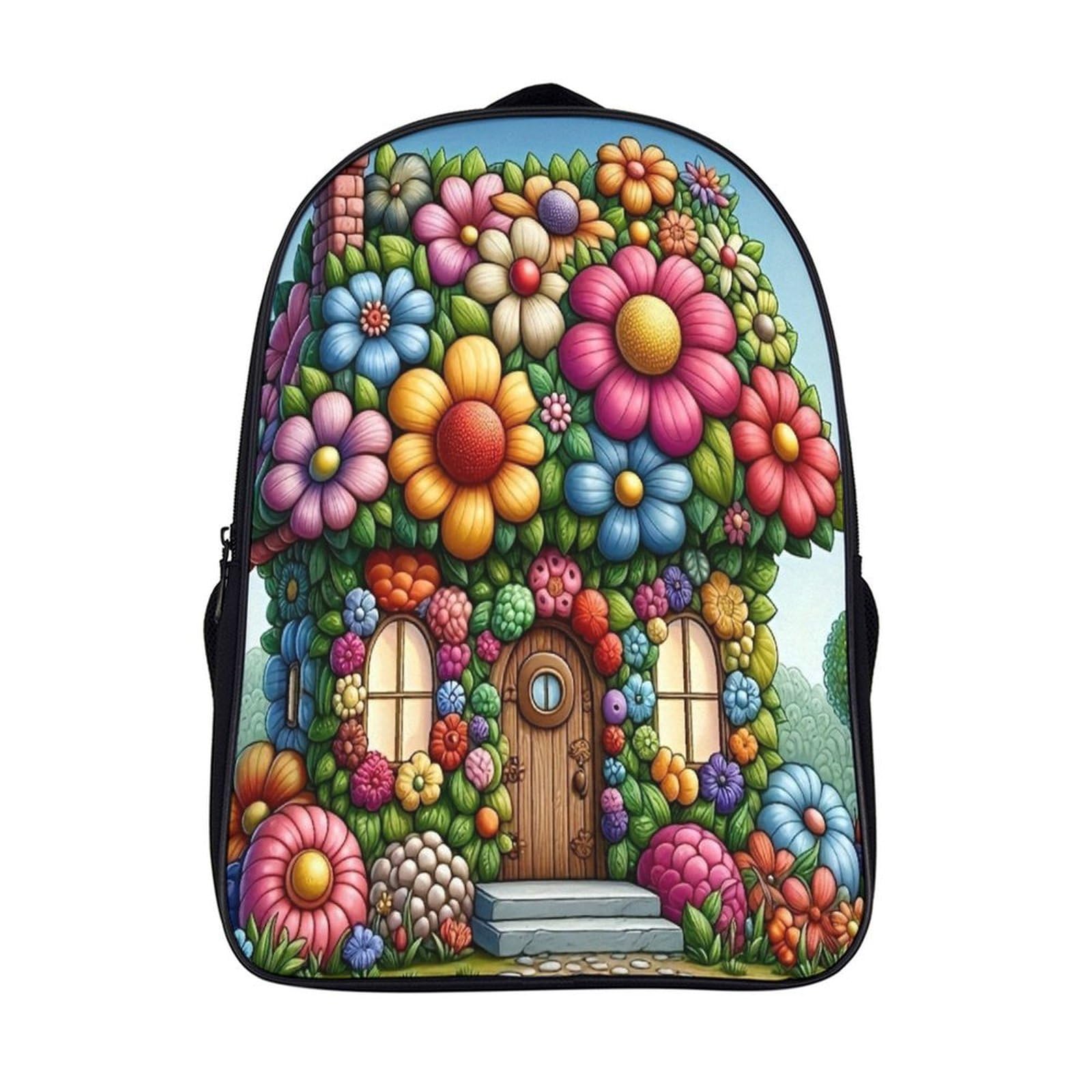 Sac à dos fleur imprimé 3D à 2 compartiments pour adolescents et voyages - 7