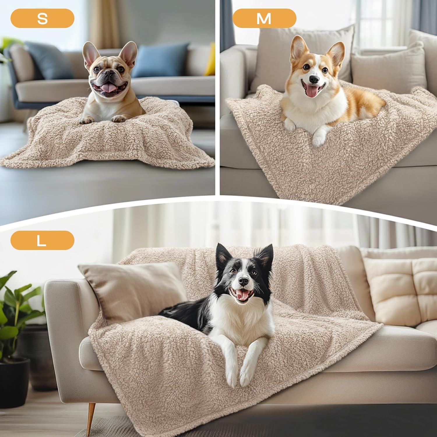 1 Pack 3 Calming Blankets Fluffy Premium Fleece Pet Blanket Soft Sherpa Throw for Dog Puppy Cat Beige Large (41 x31'')