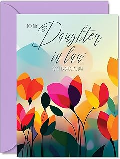 Daughter in Law Birthday Card - Vibrant Summer Flowers - Vivid Happy Birthday Card for Daughter in Law from Mother Mum Father Dad, 5x7 Inch Female Floral Bday Golden Greeting Cards