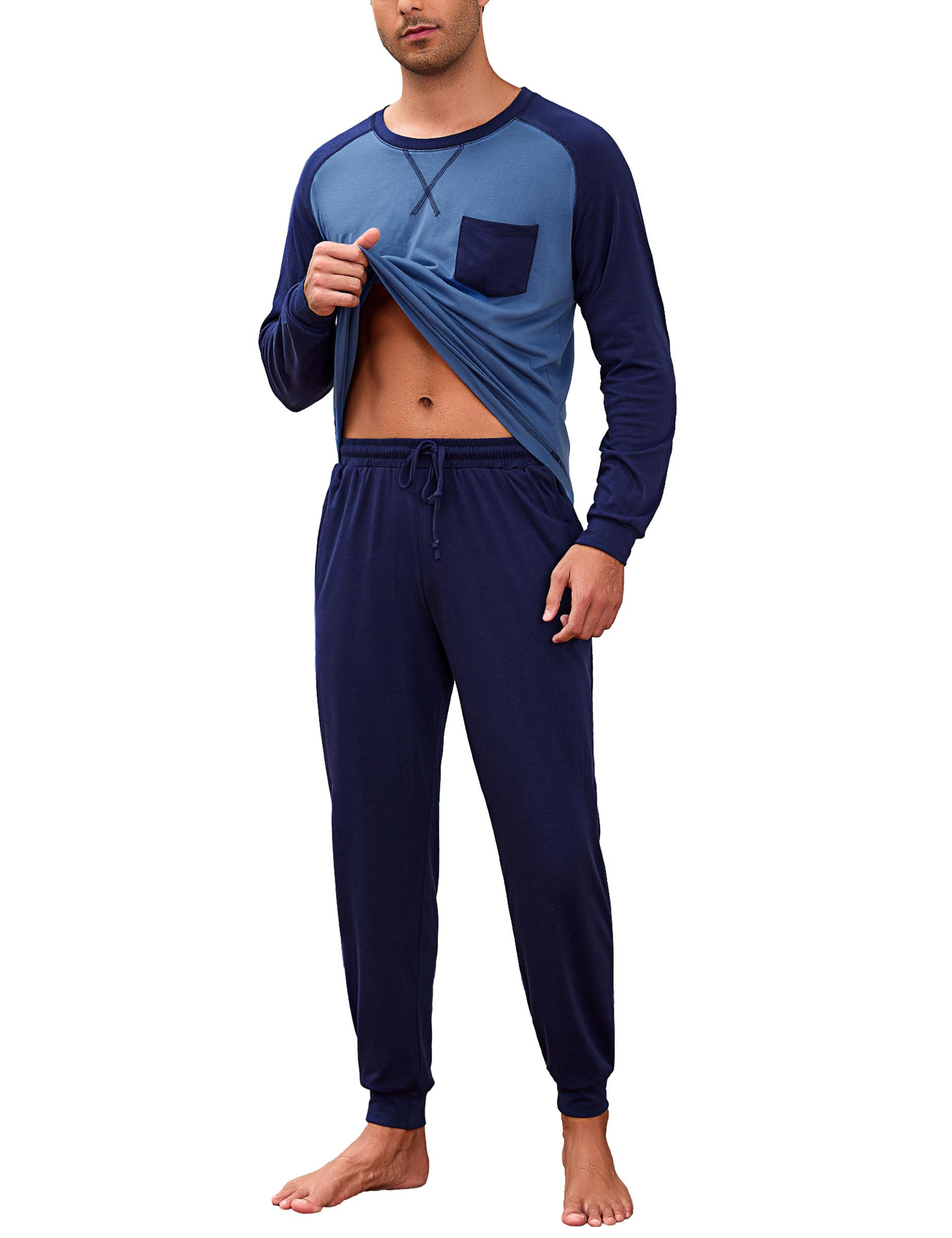 thumbnail: Aseniza Pyjama Voor Heren - Winter Pyjama Lange Mouwen, 95% Katoen, Zacht En Comfortabel, Loungewear In A-grijs Donkerblauw