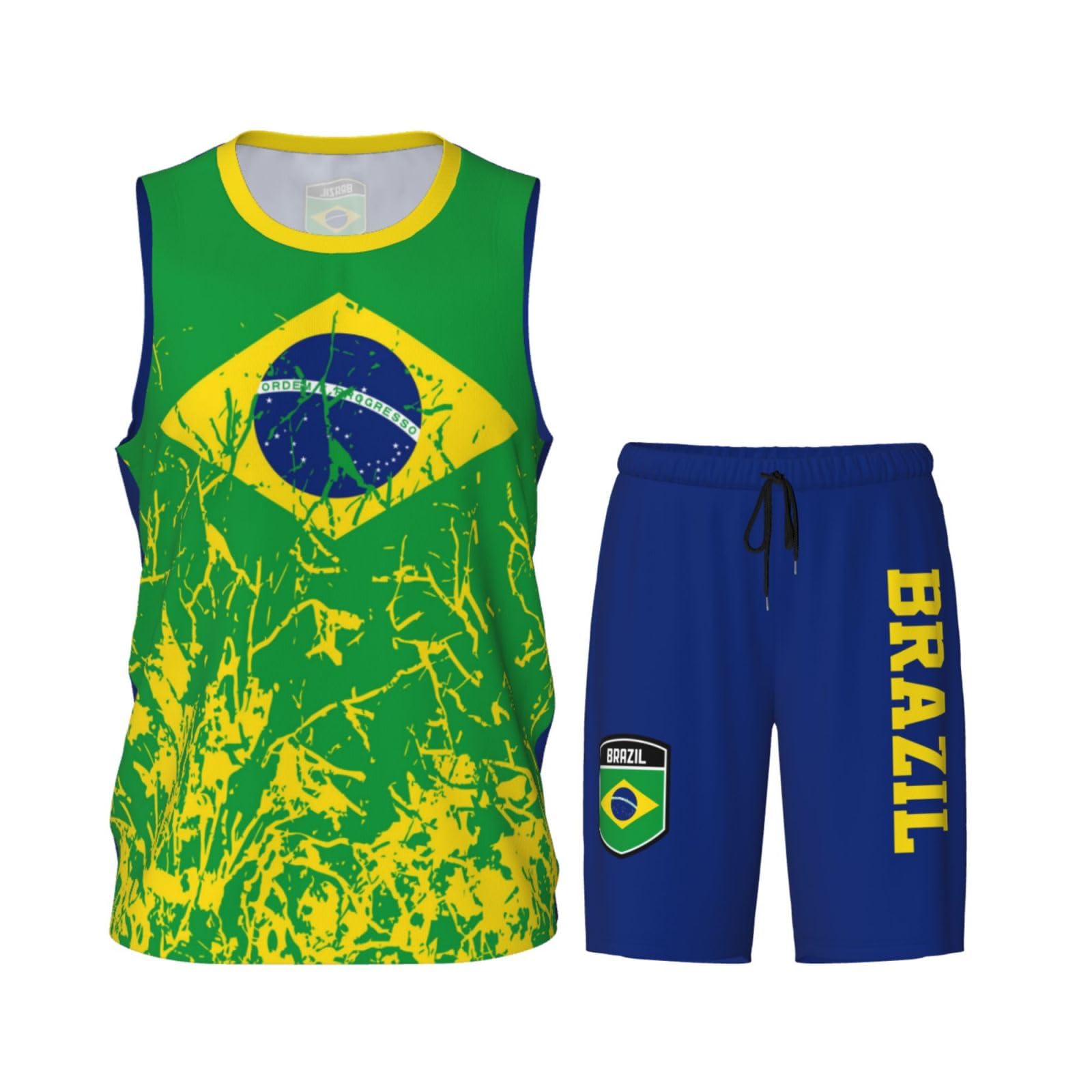 Brazil Flag Grain (3) Basketball Jersey Uniform Suit for Men Adults Training Athletic Set