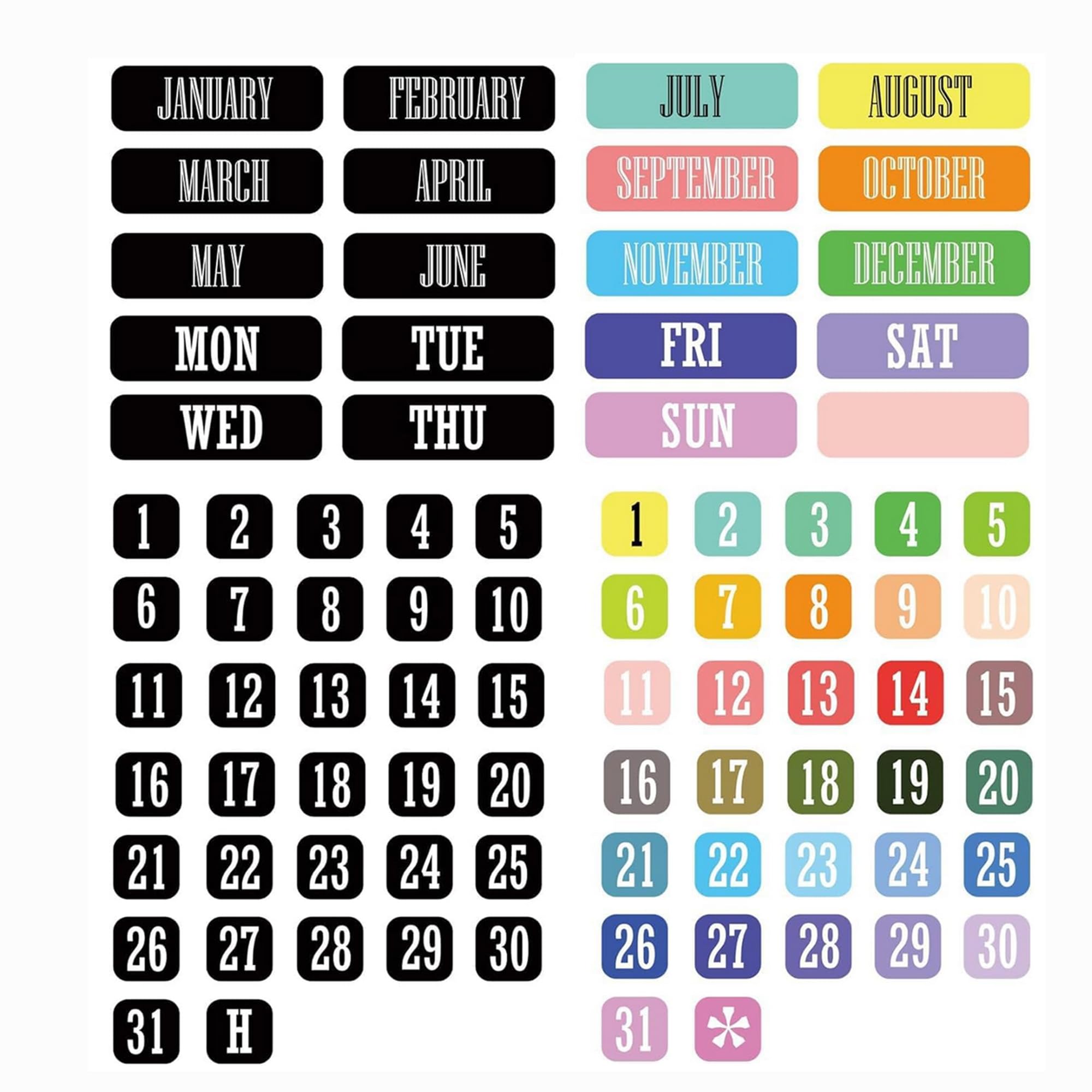 Double-Sided Magnetic Numbers and Months Date for Dry Erase