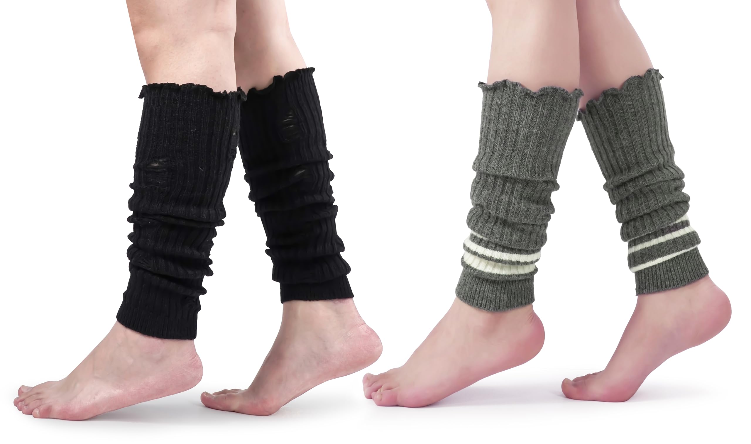 BomKinta Women Leg Warmers with Holes Retro Ruffle Leg Sleeves Soft Knee High Footless Socks