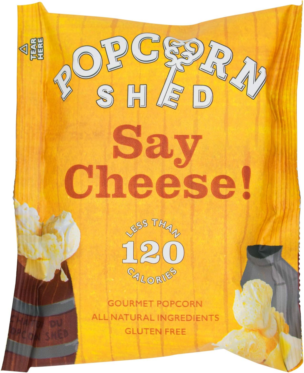 Say Cheese Gourmet Popcorn Snack Pack, Cheddar Cheese Flavoured Popcorn, Gluten Free, Low Calorie, Natural & Vegetarian Lunch Box & Movie Night Snacks, 16g