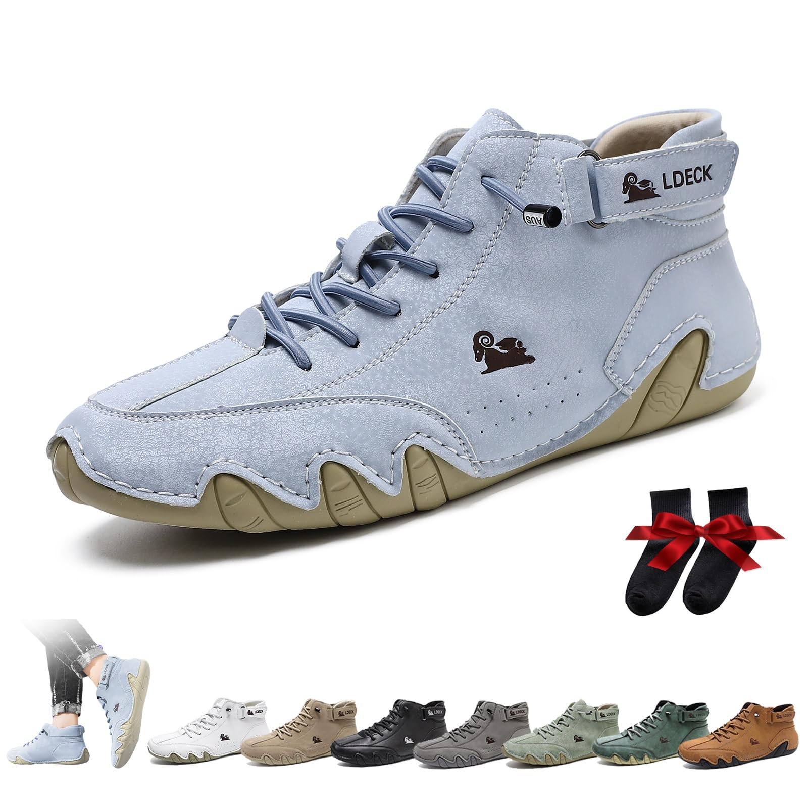 Stivali alti italiani fatti a mano da uomo Scarpe minimaliste da esterno Beck Scarpe casual traspiranti antiscivolo a piedi nudi per passeggiate Escursionismo Guida stivali Chukka(Light blue,39 EU)