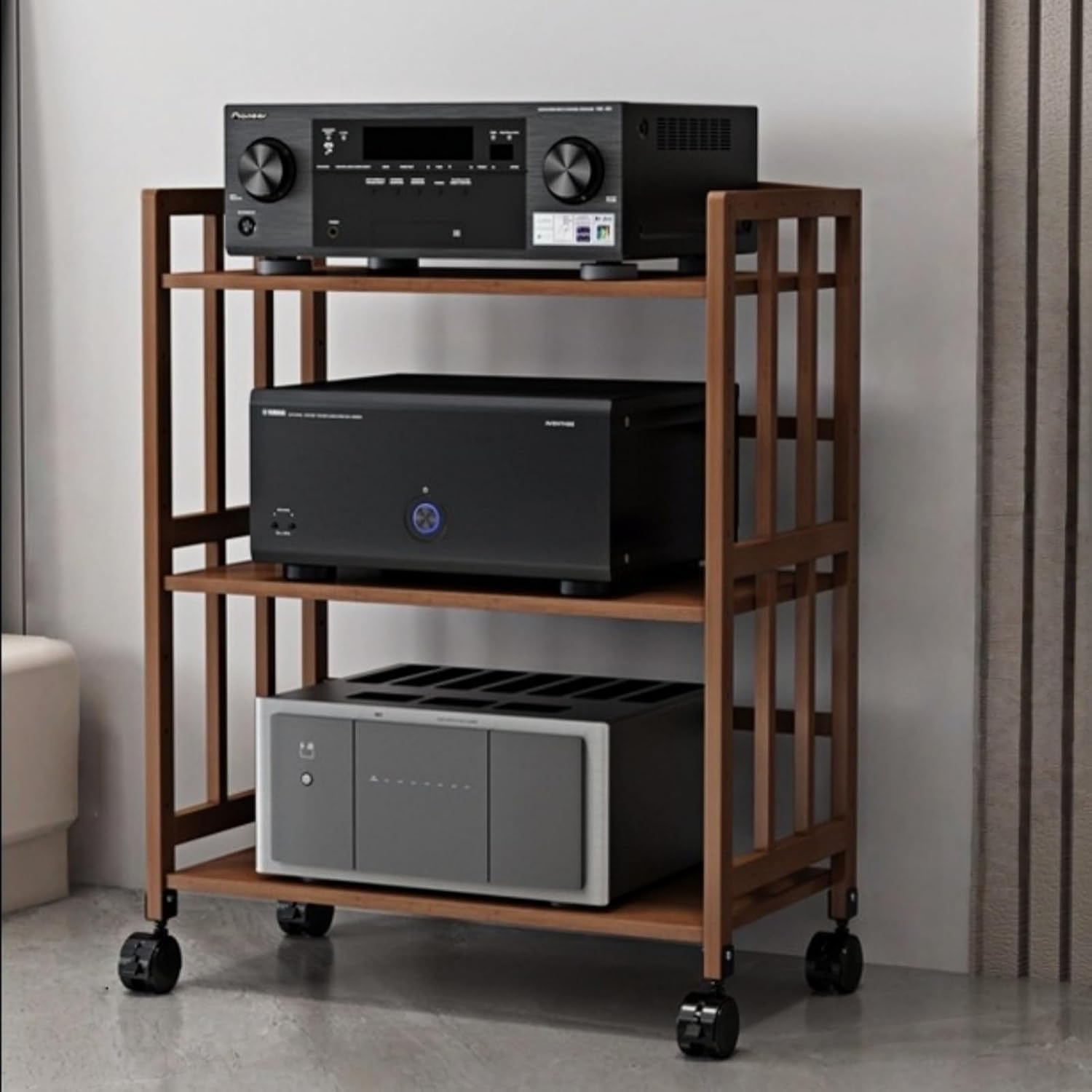 オープンシェルフ 木製 オーディオラック 2段 3段 4段 キャスター付き 大容量 スピーカーラック オーディオプレイヤー サーバー