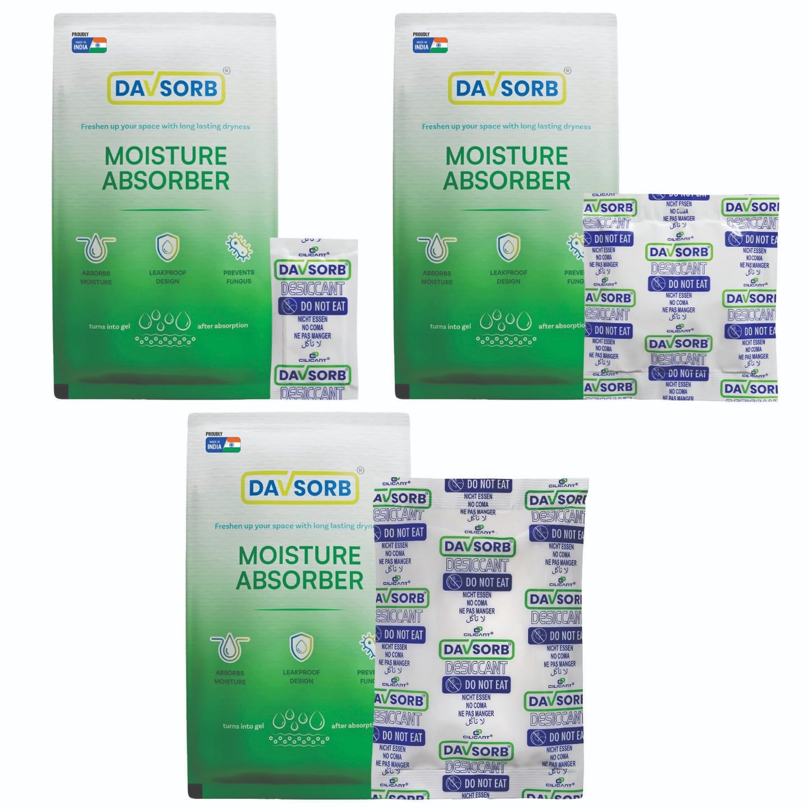Davsorb Moisture Absorber Mix Combo Pack to Prevent Fungus & Dampness | Mix combo pack of Small, Medium & Large i.e. 5gm x 40 sachets + 50gm x 5 sachets + 100gm x 3 Sachets-image-34