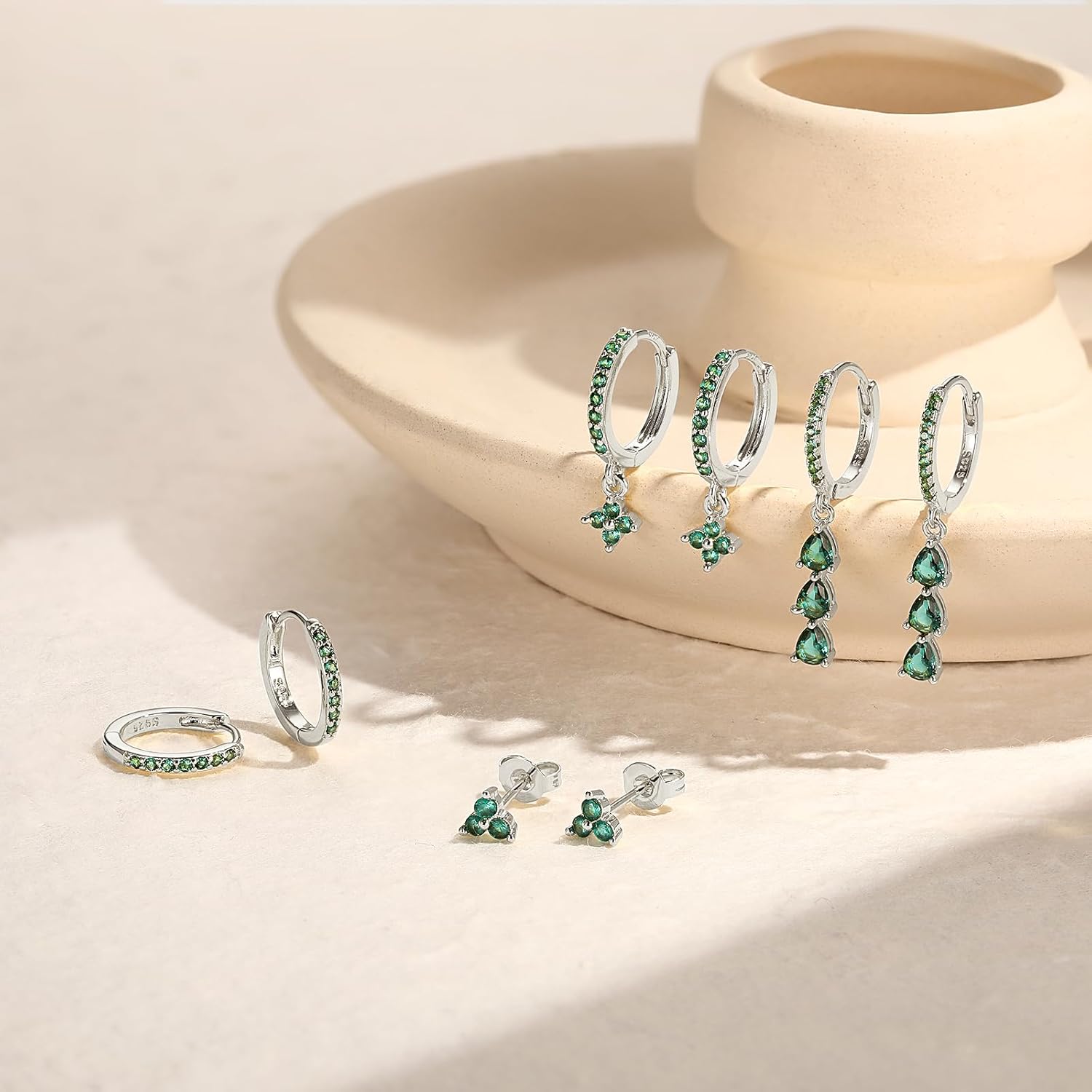 QUINBY Dangle Earrings For Women, Dainty 14K Gold Plated Earrings Stack, 4Pairs Hypoallergenic Earring Sets For Multiple Piercing - Hypoallergenic CZ Dangle Drop Earrings